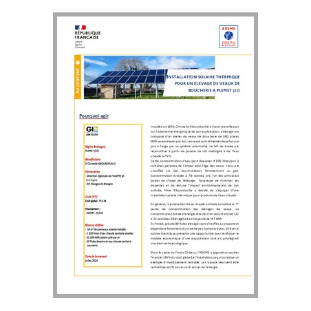 Installation solaire thermique - Elevage de veaux de boucherie à Plémet (22) - Bretagne