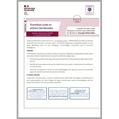 Enquête Transition Juste - Perception et actions des collectivités territoriales en Auvergne-Rhône-Alpes
