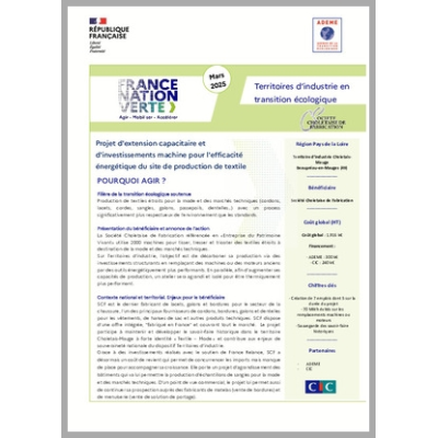 SOCIETE CHOLETAISE DE FABRICATION - Investissements machine pour l'efficacité énergétique du site de production de textile