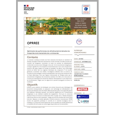 OPRREE - Optimisation des performances de refroidissement et réduction de l'empreinte environnementale dans un datacenter