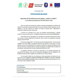 Epuration de l'air intérieur par les plantes - Dossier de presse