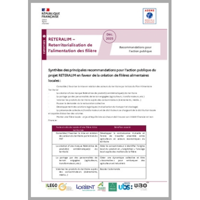 RETERALIM : reterritorialisation de l'alimentation par le développement des filières locales - le cas du Pays de Lorient
