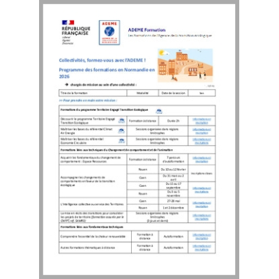 Programme des formations de l'ADEME en Normandie en 2026