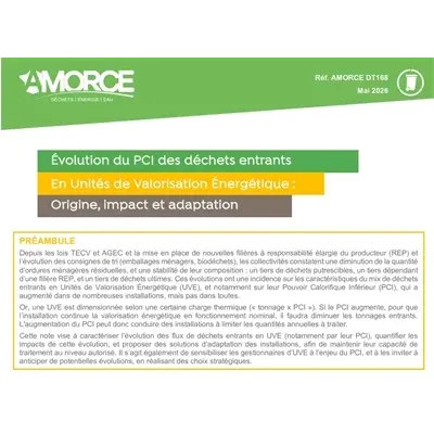 Evolution du PCI des déchets entrants en UVE (DT168)
