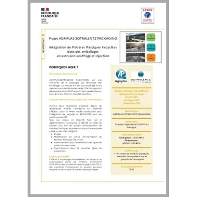 AGRIPLAS SOTRALENTZ PACKAGING - intégration de matières recyclées dans les emballages - Bretagne